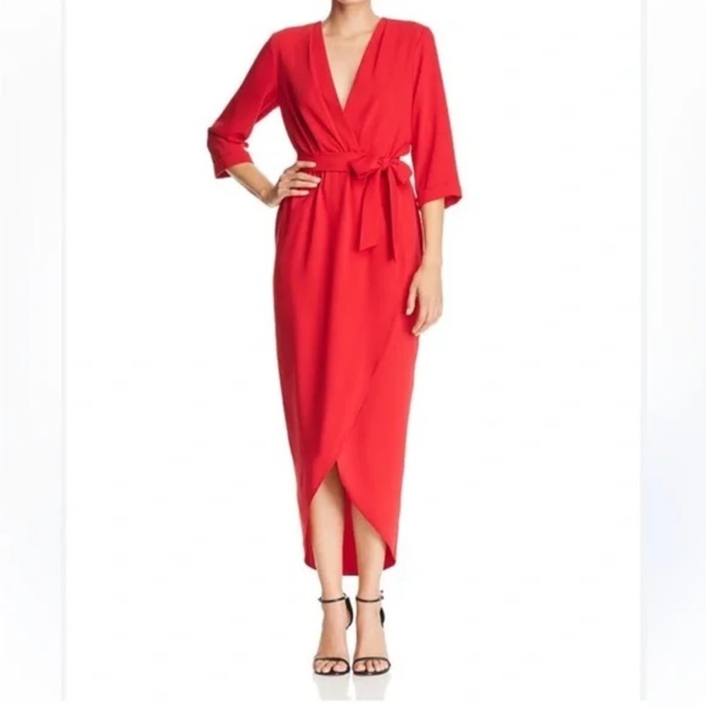 Amanda Uprichard Timeless Provenance Faux Wrap Midi Dress Tulip Hem Plus Size 2X